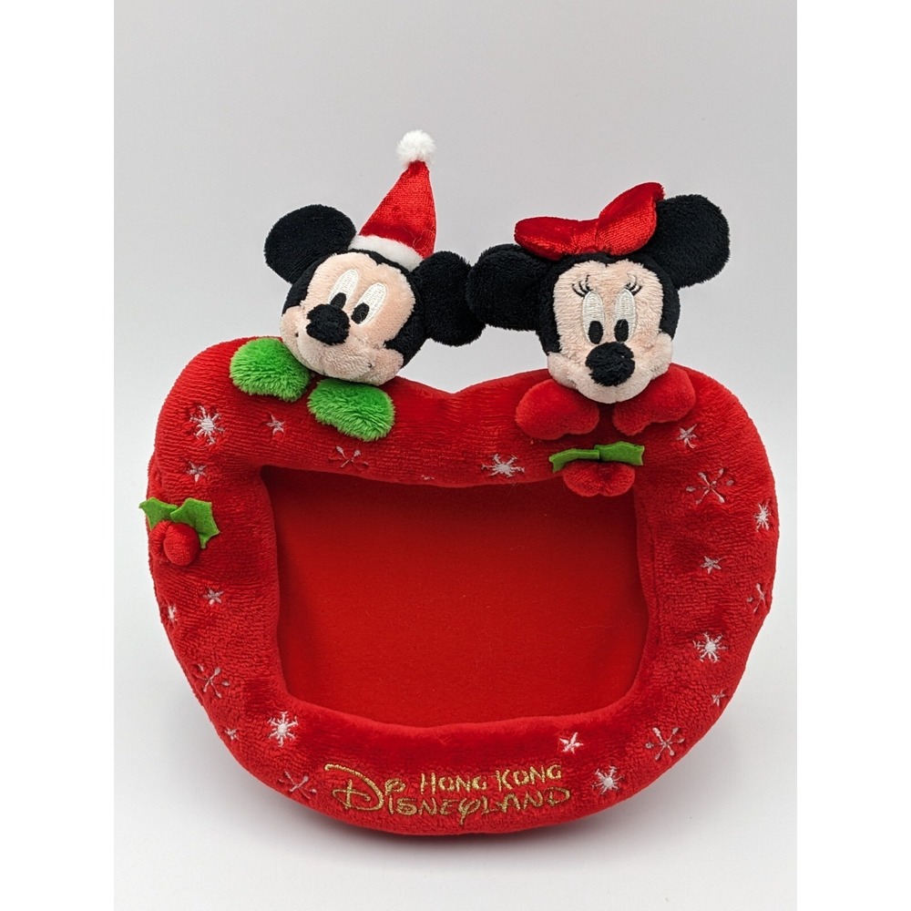 Disneyland Hong Kong Christmas Plush Picture Frame‎ Mickey Minnie Snowflakes 8"